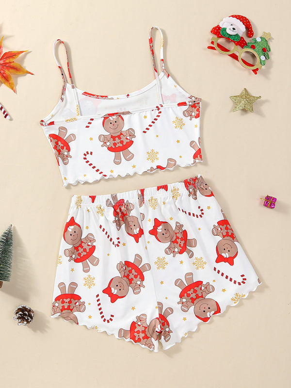 Christmas Cute Snowflake Print Two Piece Loungewear Set-[Adult]-[Female]-2022 Online Blue Zone Planet