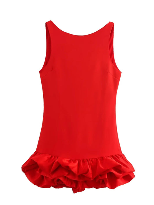 Blue Zone Planet | Tina's Sleeveless Ruffle Mini Dress-TOPS / DRESSES-[Adult]-[Female]-Red-XS-2022 Online Blue Zone Planet