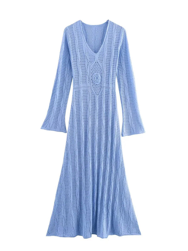 Blue Planet | Amie's Knit Long Sleeve Maxi Vacation Dress - Blue Blue Zone Planet Blue Planet | Amie's Knit Long Sleeve Maxi Vacation Dress - Blue Blue Zone Planet
