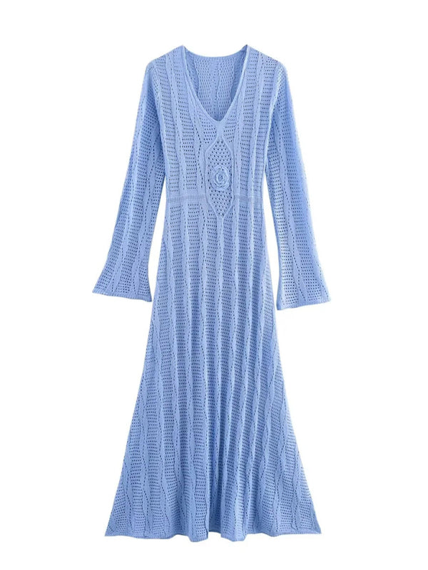 Blue Zone Planet | Women's Vacation Long Sleeve Long Knit Dress-TOPS / DRESSES-[Adult]-[Female]-2022 Online Blue Zone Planet