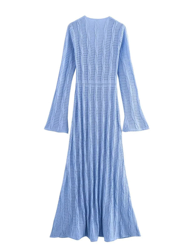 Blue Zone Planet | Women's Vacation Long Sleeve Long Knit Dress-TOPS / DRESSES-[Adult]-[Female]-2022 Online Blue Zone Planet