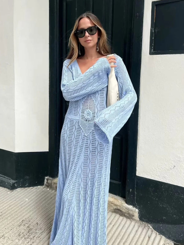 Blue Zone Planet | Women's Vacation Long Sleeve Long Knit Dress-TOPS / DRESSES-[Adult]-[Female]-2022 Online Blue Zone Planet