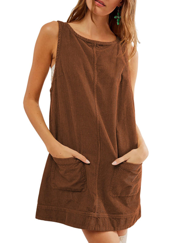 Zone Planet | Casual Corduroy Sleeveless Vest Vintage Dress