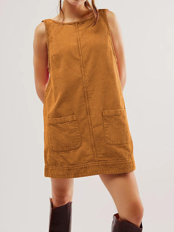 Brown Corduroy Shirt Dress Beige Corduroy Dress Zone Planet Casual Corduroy  Sleeveless Vest Vintage Dress Orange XL By Blue Zone Planet