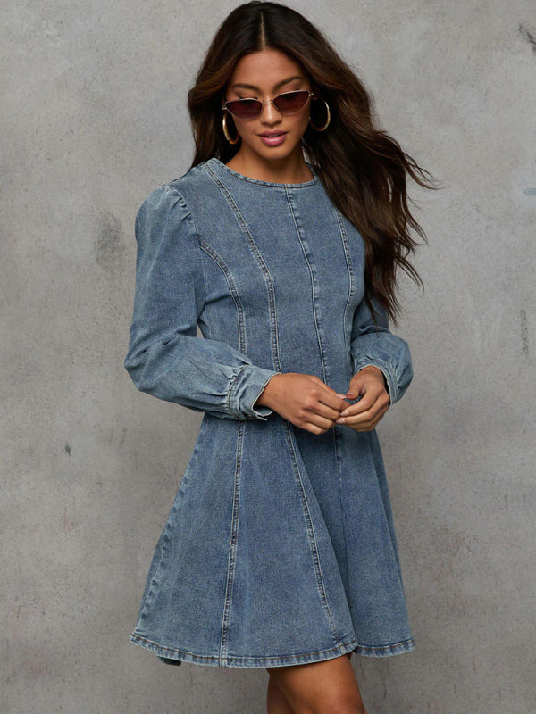 Blue Zone | patchwork waist Denim long sleeve dress - Blue Zone Denim Blue / M by Blue Zone Planet Blue Zone | patchwork waist Denim long sleeve dress - Blue Zone Denim Blue / M by Blue Zone Planet