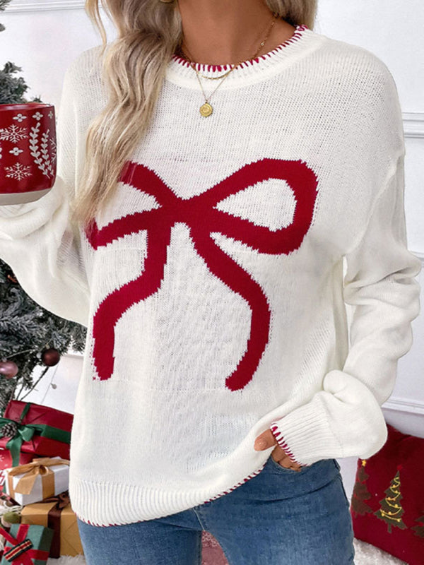 Loose Long Sleeve Crewneck Christmas Sweater-[Adult]-[Female]-2022 Online Blue Zone Planet