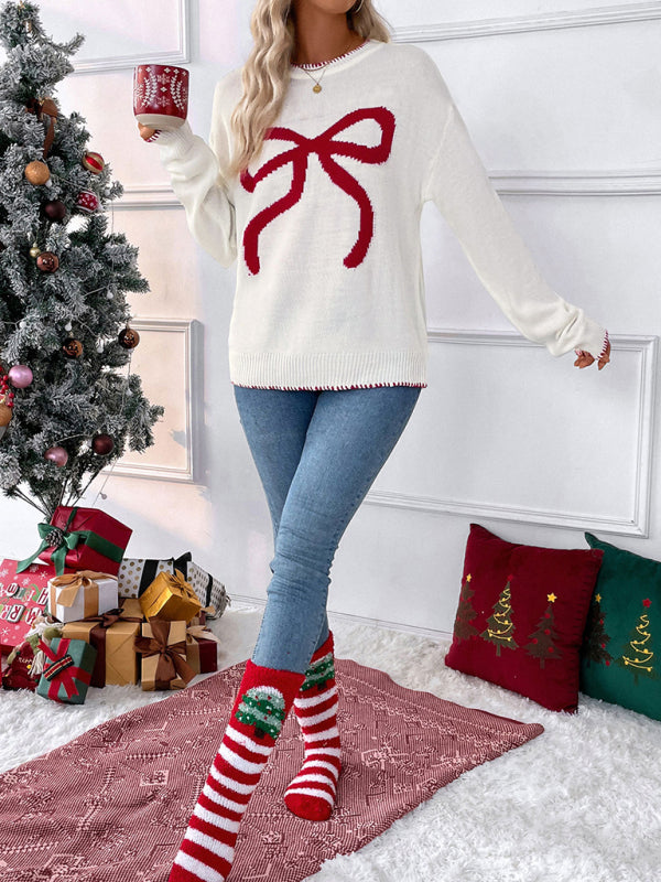 Loose Long Sleeve Crewneck Christmas Sweater-[Adult]-[Female]-2022 Online Blue Zone Planet