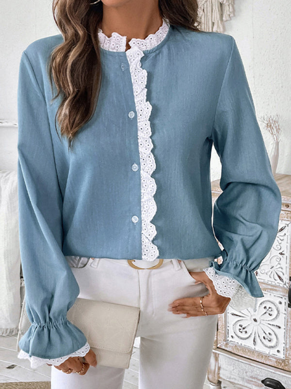 Long Sleeve Lace Cardigan Shirt Top-[Adult]-[Female]-2022 Online Blue Zone Planet