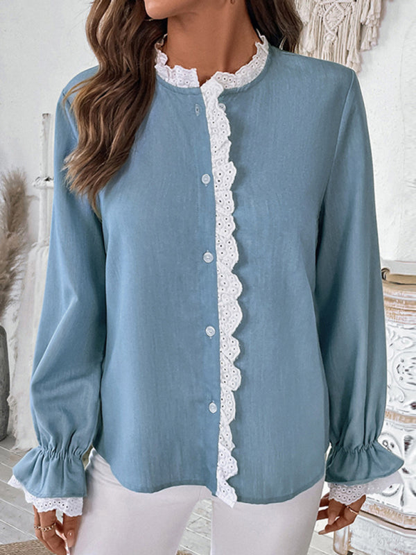 Long Sleeve Lace Cardigan Shirt Top-[Adult]-[Female]-2022 Online Blue Zone Planet