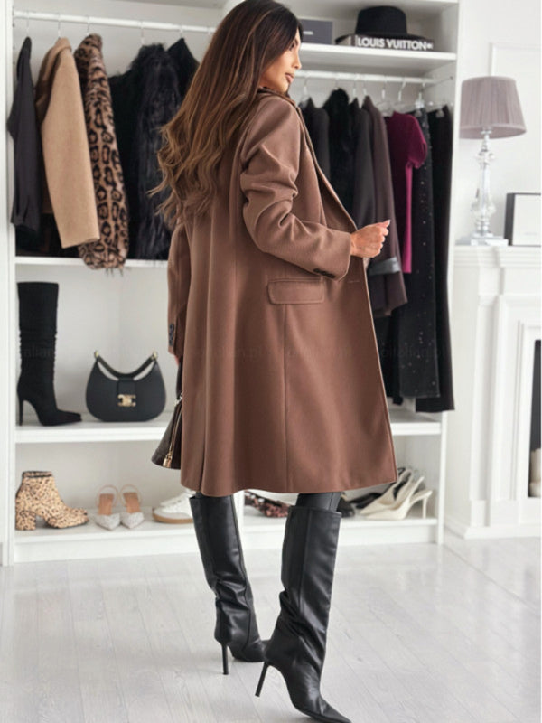 Autumn and winter simple long-sleeved solid color single-breasted jacket-[Adult]-[Female]-2022 Online Blue Zone Planet