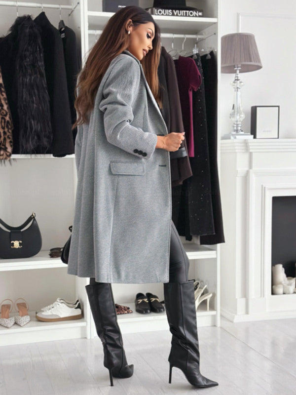 Autumn and winter simple long-sleeved solid color single-breasted jacket-[Adult]-[Female]-2022 Online Blue Zone Planet