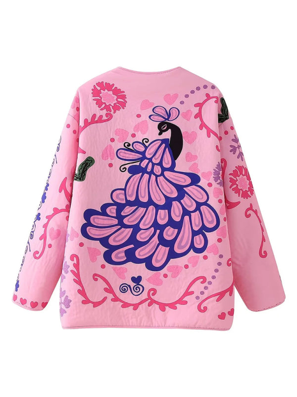 New Elegant Printed Quilted Women's Retro Thin Jacket-[Adult]-[Female]-2022 Online Blue Zone Planet