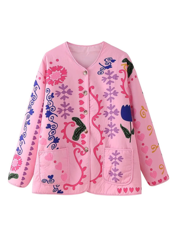 New Elegant Printed Quilted Women's Retro Thin Jacket-[Adult]-[Female]-2022 Online Blue Zone Planet