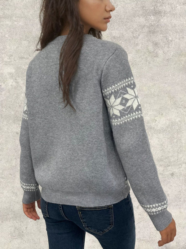 Snowflake Christmas Cardigan Sweater Single Breasted Jacket-[Adult]-[Female]-2022 Online Blue Zone Planet