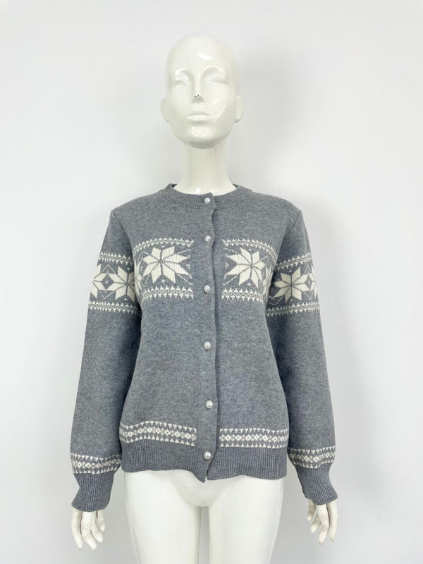 Snowflake Christmas Cardigan Sweater Single Breasted Jacket-[Adult]-[Female]-2022 Online Blue Zone Planet