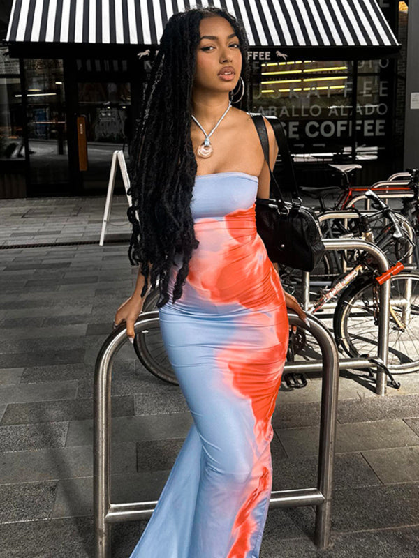 bodycon tube dress Contrast Print Bodycon Tube Dress with Slits