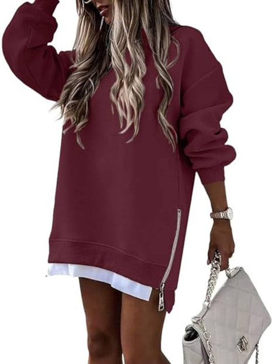 Fashionable stitching side zipper design pullover sweatshirt