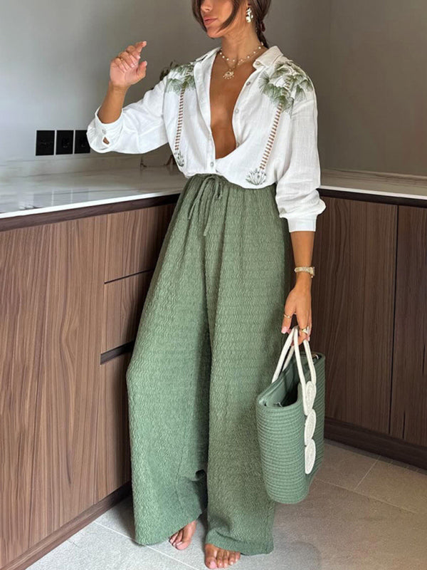 Blue Zone Planet | New style printed long-sleeved single-breasted trousers suit casual loose two-piece suit-[Adult]-[Female]-Green-S-2022 Online Blue Zone Planet