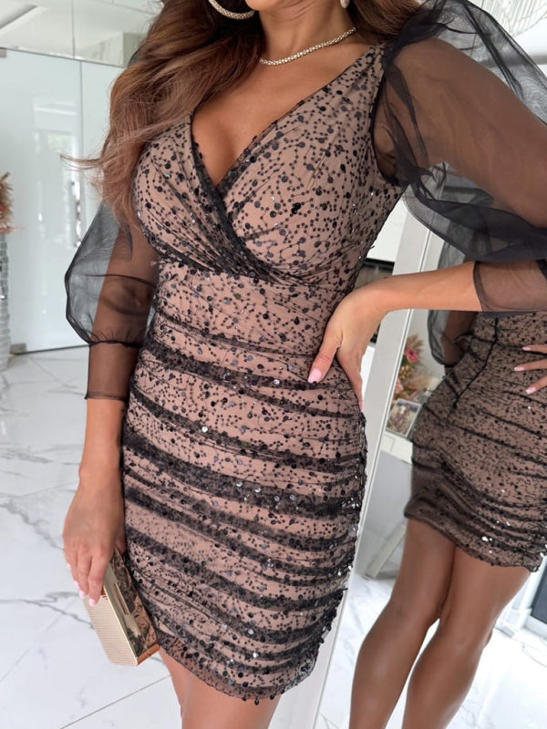 casual sequin dress Zone Planet | Tina's Sequin Long Sleeve Casual Party Mini Dress