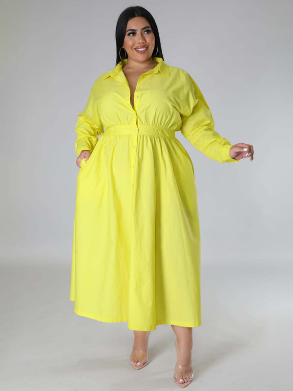 Blue Zone Planet | Plus Size Women's Solid Color Long Sleeve Shirt Dresses-TOPS / DRESSES-[Adult]-[Female]-2022 Online Blue Zone Planet