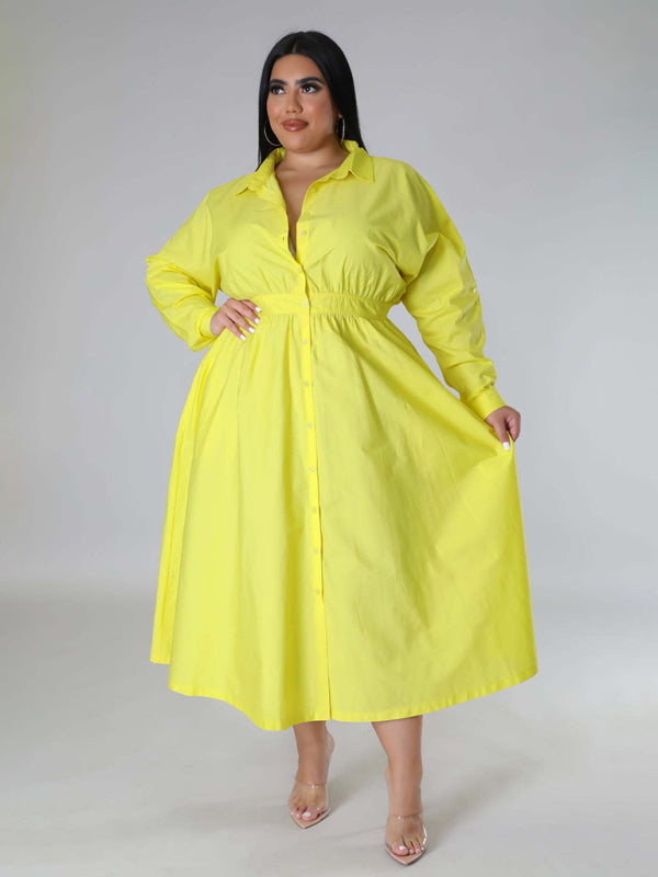 Blue Zone Planet | Plus Size Women's Solid Color Long Sleeve Shirt Dresses-TOPS / DRESSES-[Adult]-[Female]-2022 Online Blue Zone Planet