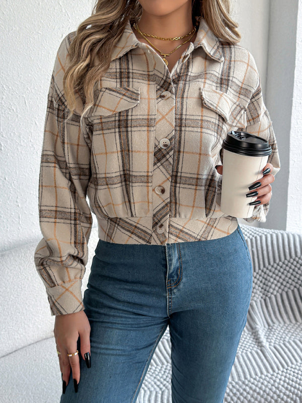 Blue Zone Planet | Casual Plaid Long Sleeve Tweed Jacket Coat-[Adult]-[Female]-2022 Online Blue Zone Planet