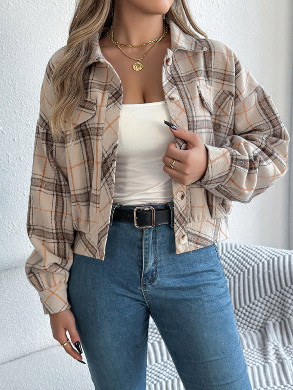 Blue Zone Planet | Casual Plaid Long Sleeve Tweed Jacket Coat-[Adult]-[Female]-2022 Online Blue Zone Planet