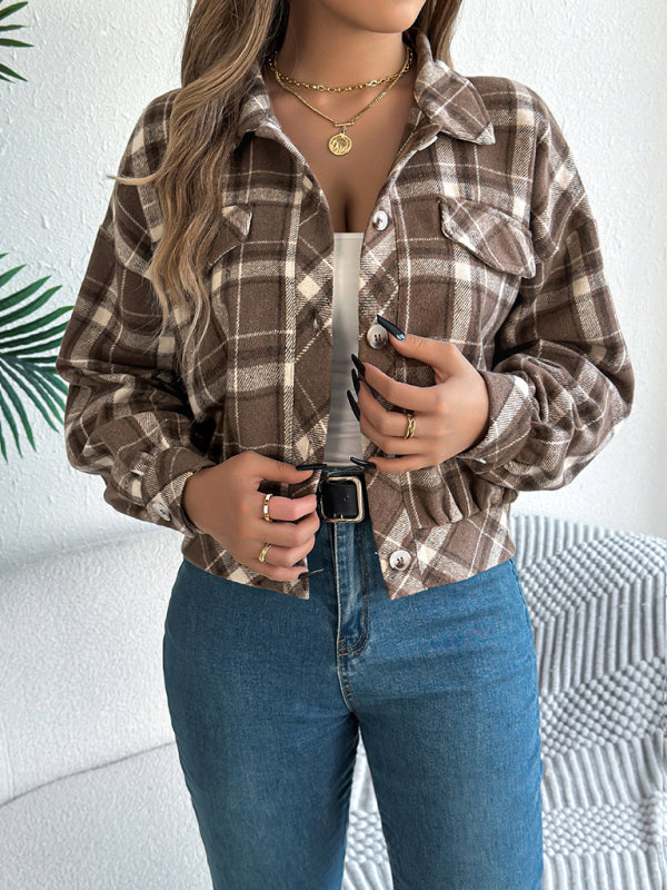 Blue Zone Planet | Casual Plaid Long Sleeve Tweed Jacket Coat-[Adult]-[Female]-2022 Online Blue Zone Planet