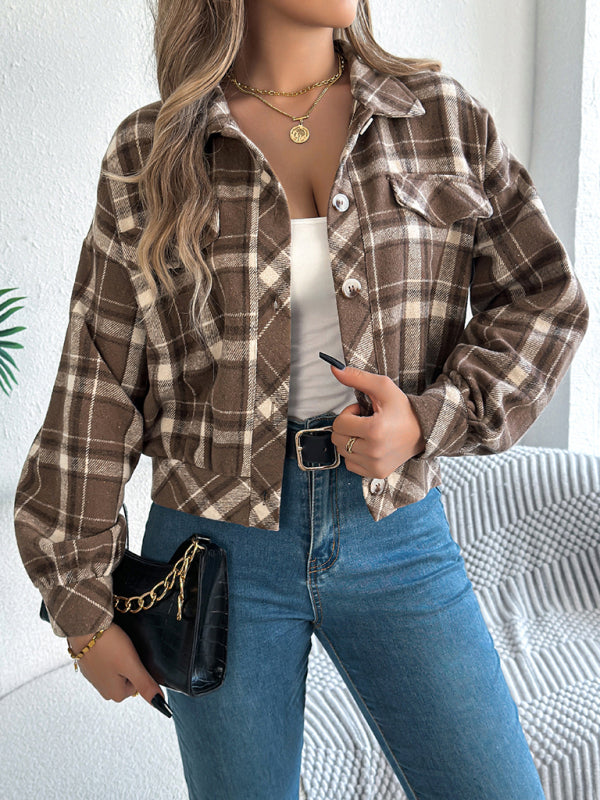 Blue Zone Planet | Casual Plaid Long Sleeve Tweed Jacket Coat-[Adult]-[Female]-2022 Online Blue Zone Planet