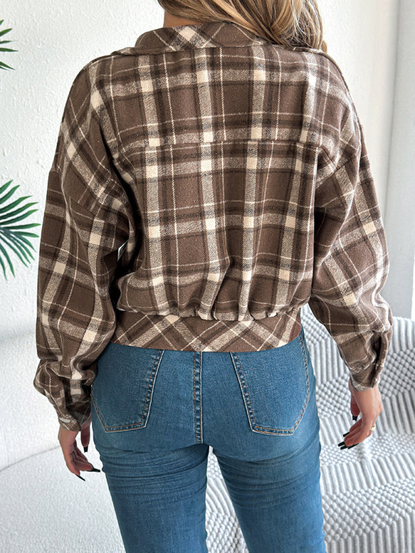 Blue Zone Planet | Casual Plaid Long Sleeve Tweed Jacket Coat-[Adult]-[Female]-2022 Online Blue Zone Planet