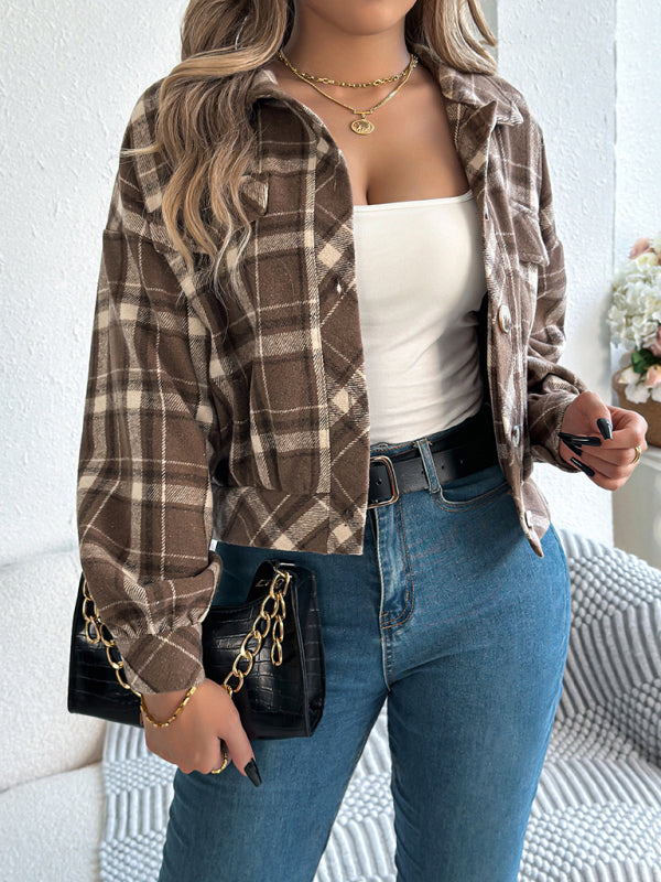 Blue Zone Planet | Casual Plaid Long Sleeve Tweed Jacket Coat-[Adult]-[Female]-2022 Online Blue Zone Planet