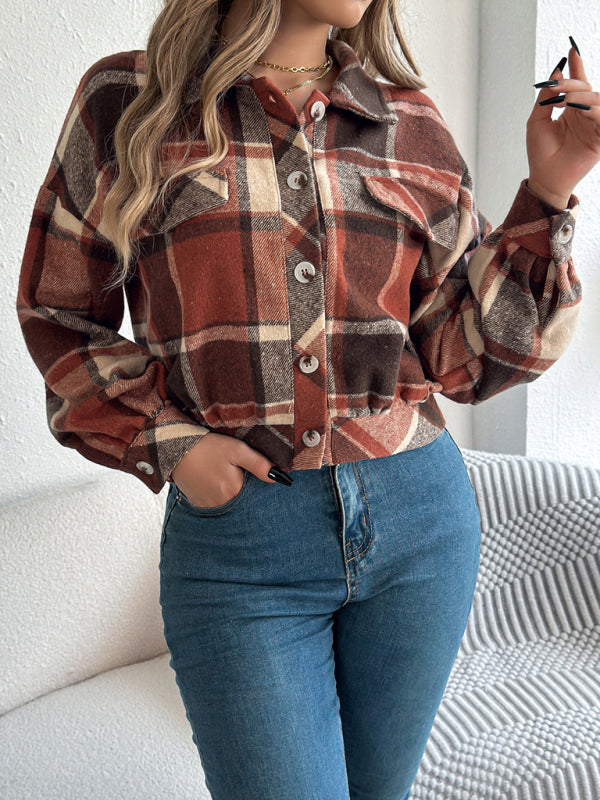 Blue Zone Planet | Casual Plaid Long Sleeve Tweed Jacket Coat-[Adult]-[Female]-2022 Online Blue Zone Planet