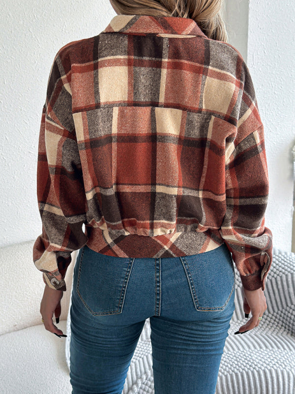 Blue Zone Planet | Casual Plaid Long Sleeve Tweed Jacket Coat-[Adult]-[Female]-2022 Online Blue Zone Planet