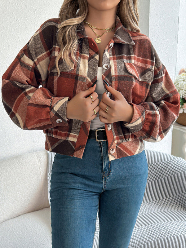 Blue Zone Planet | Casual Plaid Long Sleeve Tweed Jacket Coat-[Adult]-[Female]-2022 Online Blue Zone Planet