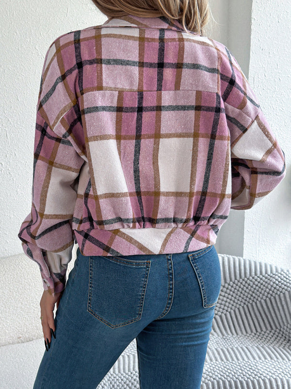Blue Zone Planet | Casual Plaid Long Sleeve Tweed Jacket Coat-[Adult]-[Female]-2022 Online Blue Zone Planet