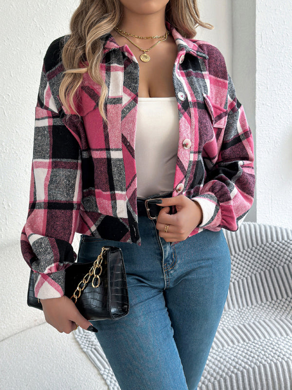 Blue Zone Planet | Casual Plaid Long Sleeve Tweed Jacket Coat-[Adult]-[Female]-2022 Online Blue Zone Planet