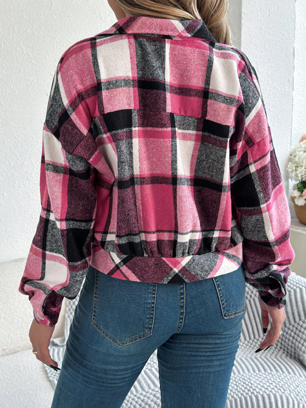 Blue Zone Planet | Casual Plaid Long Sleeve Tweed Jacket Coat-[Adult]-[Female]-2022 Online Blue Zone Planet