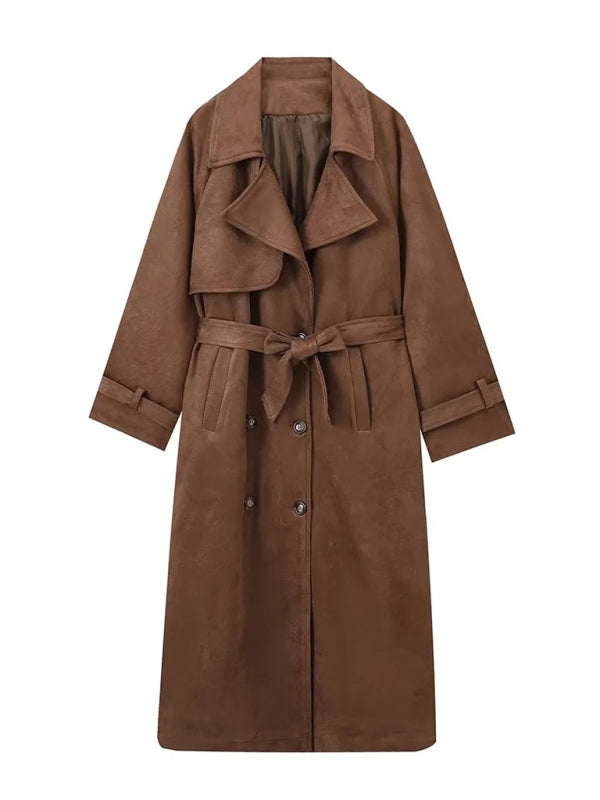 Blue Zone Planet | Khaki Trench Coat Double Breasted Lapel Coat-[Adult]-[Female]-2022 Online Blue Zone Planet