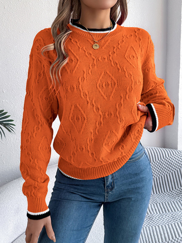 Blue Zone Planet | Casual Colorblocked Twist Long Sleeve Pullover Sweater-[Adult]-[Female]-Orange-S-2022 Online Blue Zone Planet