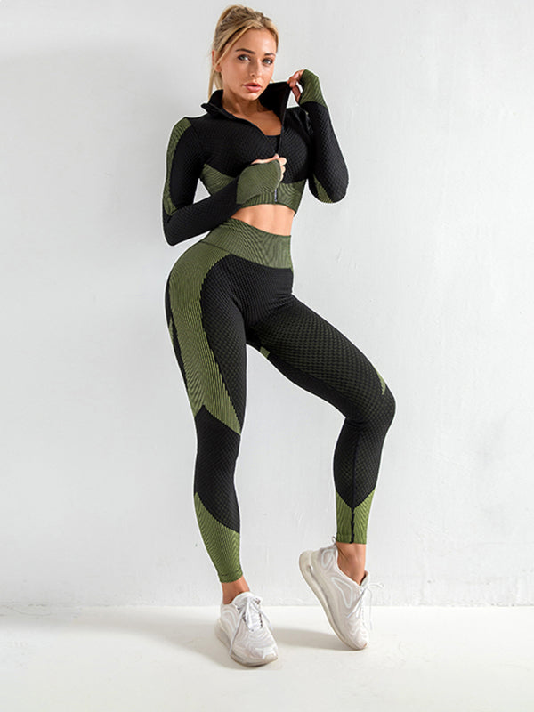 Blue Zone Planet | Sports Yoga Clothing Set Fitness Tank Top Jacket High Waist Yoga Pants Three Piece Set-[Adult]-[Female]-2022 Online Blue Zone Planet