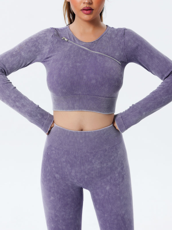 Blue Zone Planet | Quick Dry Long Sleeve Seamless Yoga Wear Top-[Adult]-[Female]-2022 Online Blue Zone Planet