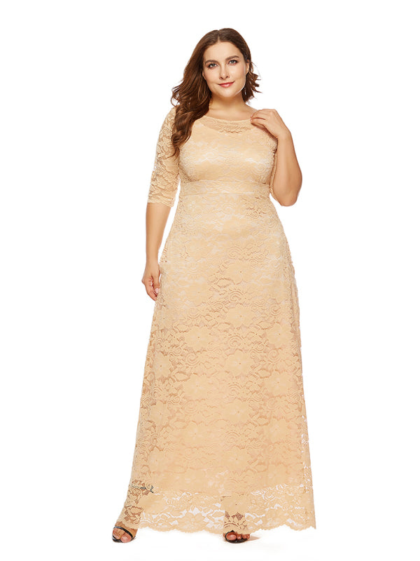 Blue Zone Planet | Laura's Plus Size Elegant Lace Maxi Dress-TOPS / DRESSES-[Adult]-[Female]-Cracker khaki-XL-2022 Online Blue Zone Planet