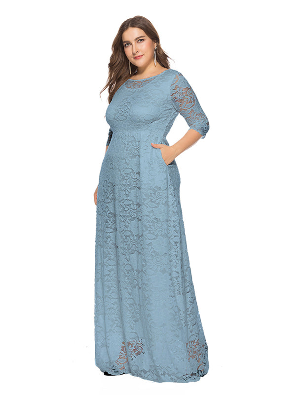 Blue Planet | Laura's Plus Size Elegant Lace Maxi Dress - Blue White / 4XL by Blue Zone Planet Blue Planet | Laura's Plus Size Elegant Lace Maxi Dress - Blue White / 4XL by Blue Zone Planet