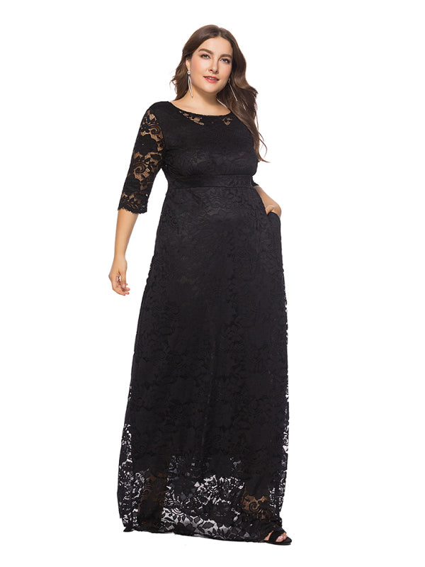 Blue Zone Planet | Laura's Plus Size Elegant Lace Maxi Dress-TOPS / DRESSES-[Adult]-[Female]-Black-XL-2022 Online Blue Zone Planet