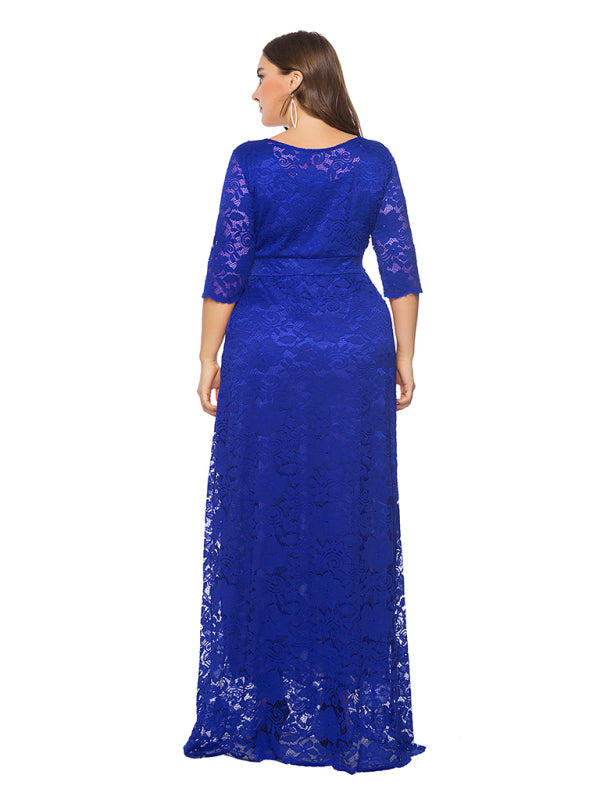 Blue Zone Planet | Laura's Plus Size Elegant Lace Maxi Dress-TOPS / DRESSES-[Adult]-[Female]-Purplish blue navy-XL-2022 Online Blue Zone Planet