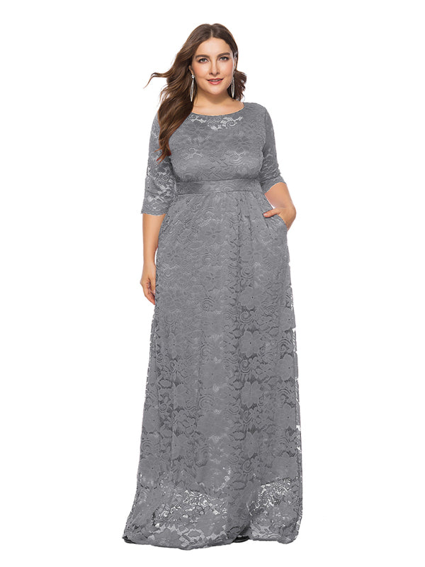 Blue Zone Planet | Laura's Plus Size Elegant Lace Maxi Dress-TOPS / DRESSES-[Adult]-[Female]-Grey-XL-2022 Online Blue Zone Planet