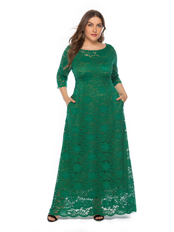 Blue Zone Planet | Laura's Plus Size Elegant Lace Maxi Dress-TOPS / DRESSES-[Adult]-[Female]-Green-XL-2022 Online Blue Zone Planet