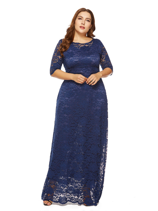 Blue Zone Planet | Laura's Plus Size Elegant Lace Maxi Dress-TOPS / DRESSES-[Adult]-[Female]-Champlain color-XL-2022 Online Blue Zone Planet