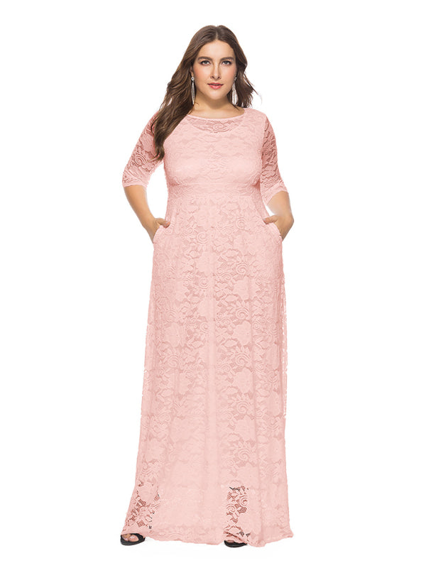 Blue Zone Planet | Laura's Plus Size Elegant Lace Maxi Dress-TOPS / DRESSES-[Adult]-[Female]-Pink-XL-2022 Online Blue Zone Planet