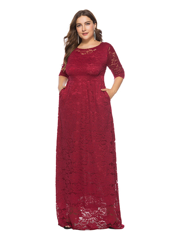 Blue Zone Planet | Laura's Plus Size Elegant Lace Maxi Dress-TOPS / DRESSES-[Adult]-[Female]-Wine Red-XL-2022 Online Blue Zone Planet